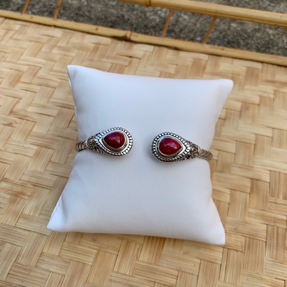 Coral Silver Bracelet Bangle Cuff Boho New 6.75” - Picture 6 of 8